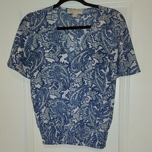 Michael Kors Blue White Pasley Top Size Medium EUC